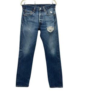Vintage Levi's 501XX Mens 32X34 Jeans Button Fly Straight Leg Distressed Rip